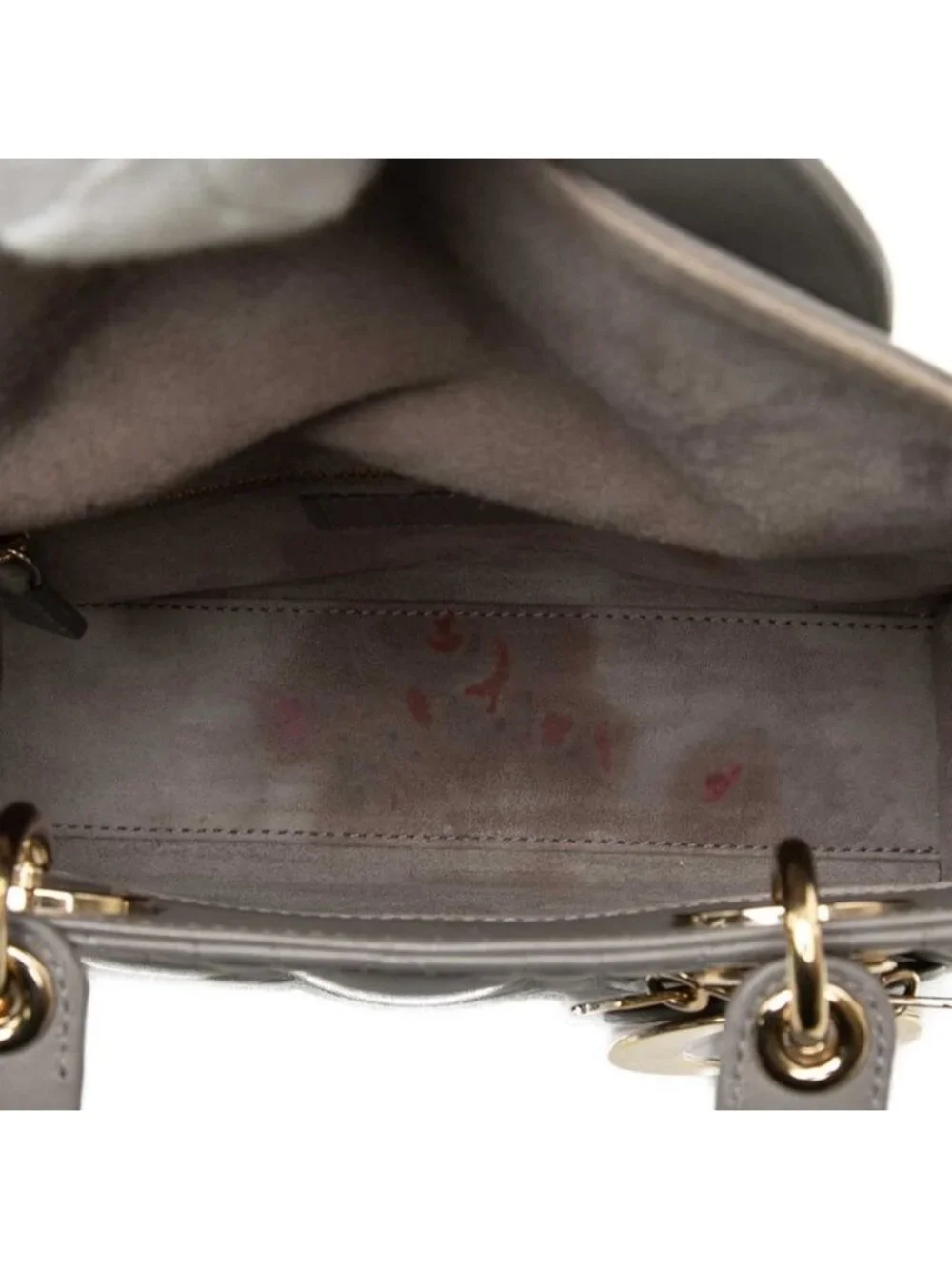 Dior Cannage Lady Dior 2-Way Shoulder Bag Gray Leather